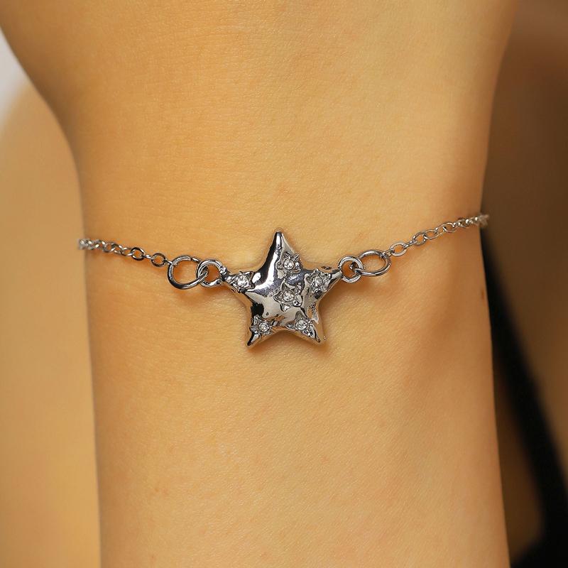 Simple Metal Star Set Zircon Pendant Earrings for Women Fashion Pentagram Earrings Bracelet Necklace Set Banquet Party Jewelry