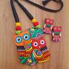 Handmade Terracotta Owl Necklace & Leaf Earrings Set