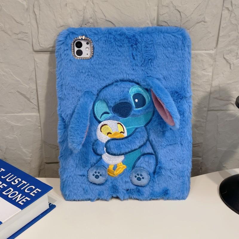 3D Stitch Cute Fuzzy Tablet Case with Pencil Slot Plush Anti-Fall Cover for iPad 7-9th 10.2in Air3 10.5in Air4/5 10.9in 10th Gen