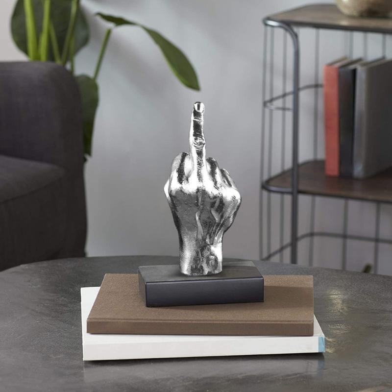 Resin Vertical Middle Finger Craft Sculpture Funny Gesture Statue for Desk and Living Room