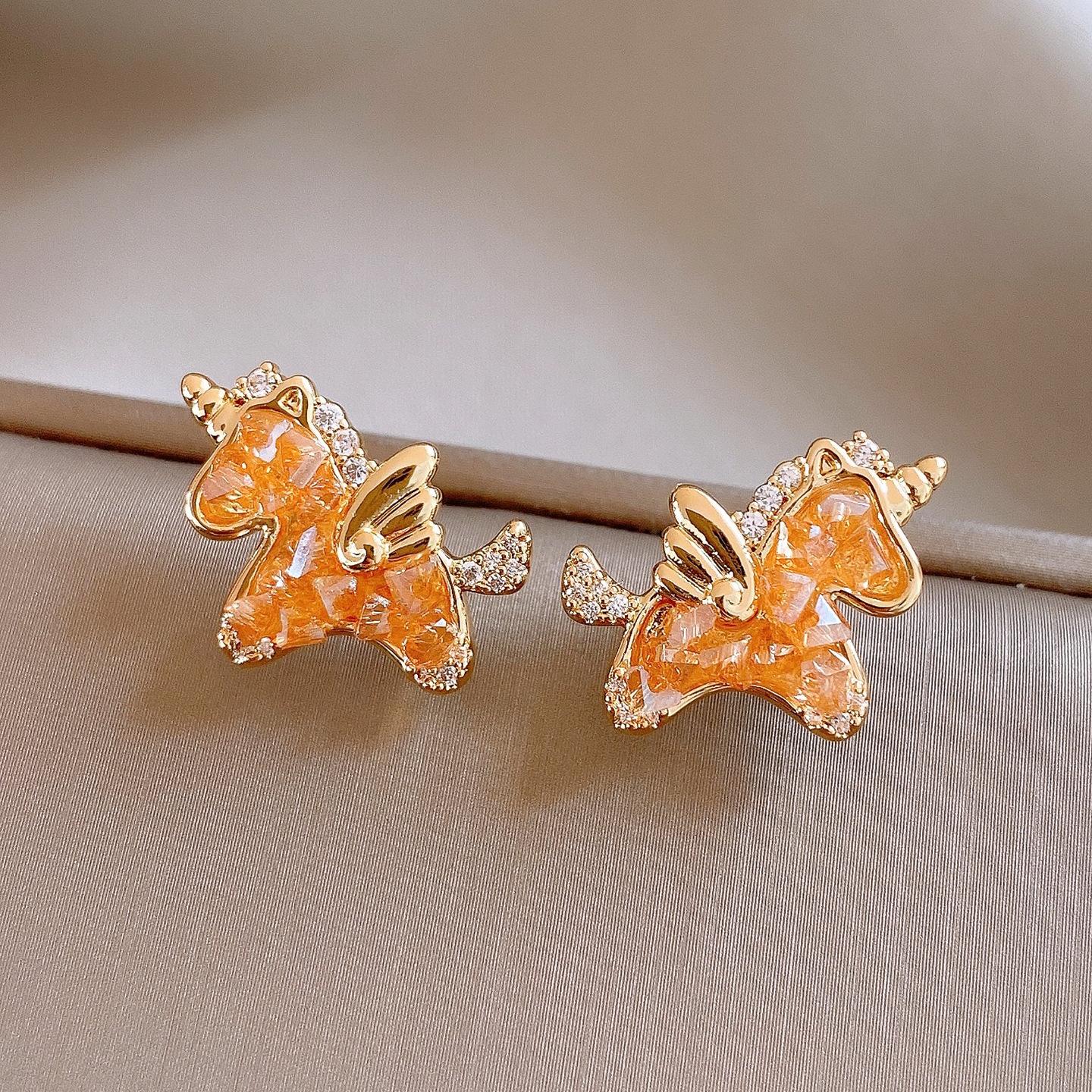 Korean exquisite zircon glass natal year pony stud earrings versatile earrings