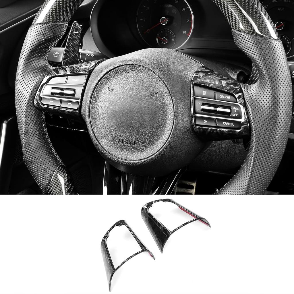 Carbon Fiber Car Steering Wheel Button Panel Frame Cover Decor Sticker Compatible with Kia Stinger 2017-2024 Accessories