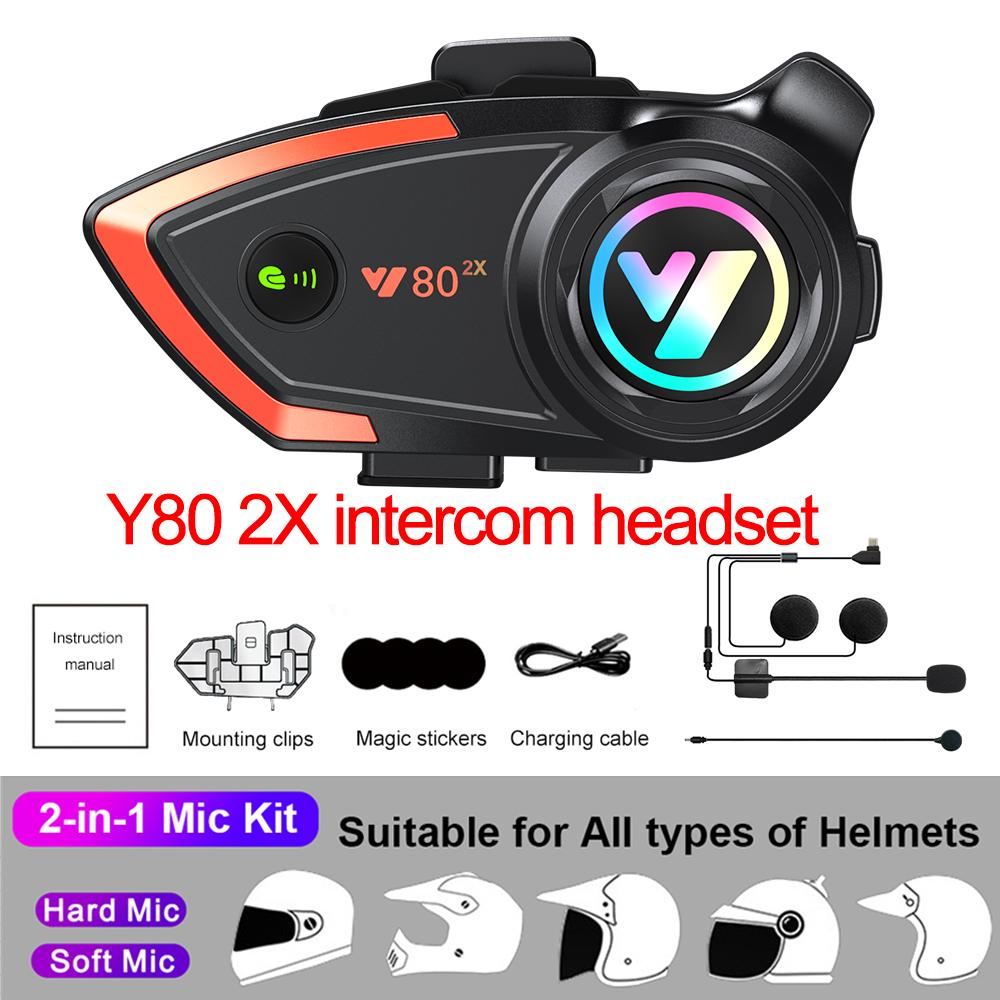 Y80 2X Motorcycle Helmet Intercom Bluetooth Headset V5.3 Hands Free Call Wireless Noise Reduction Waterproof 1000M Interphone