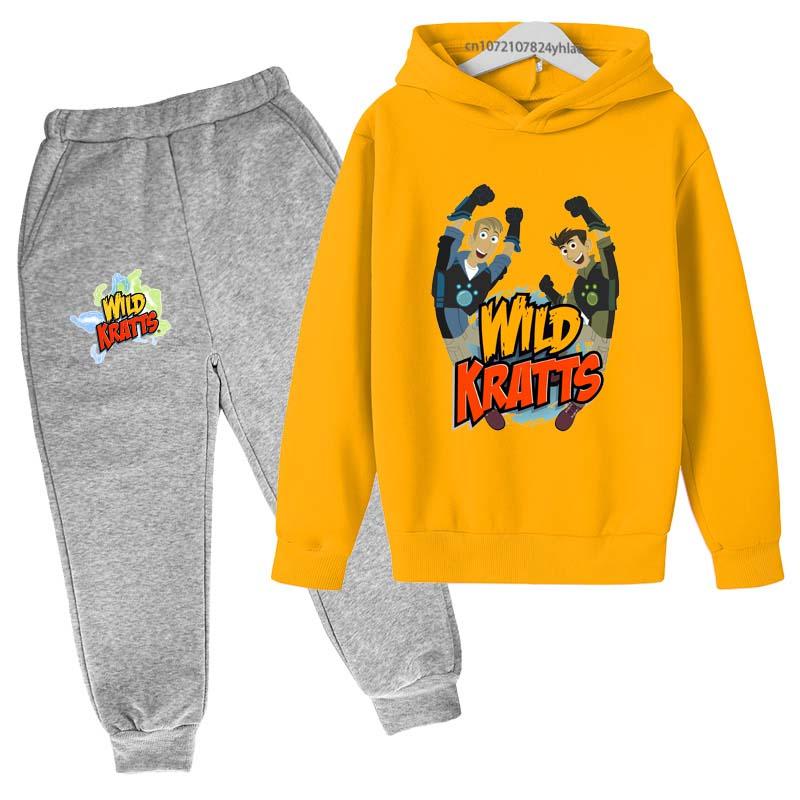 Wild Kratts Kids Spring Autumn Cartoon Print 2pcs Hoodie Pants Tracksuits 2-13 Years Boys Girls Casual Outfits Children Clothes