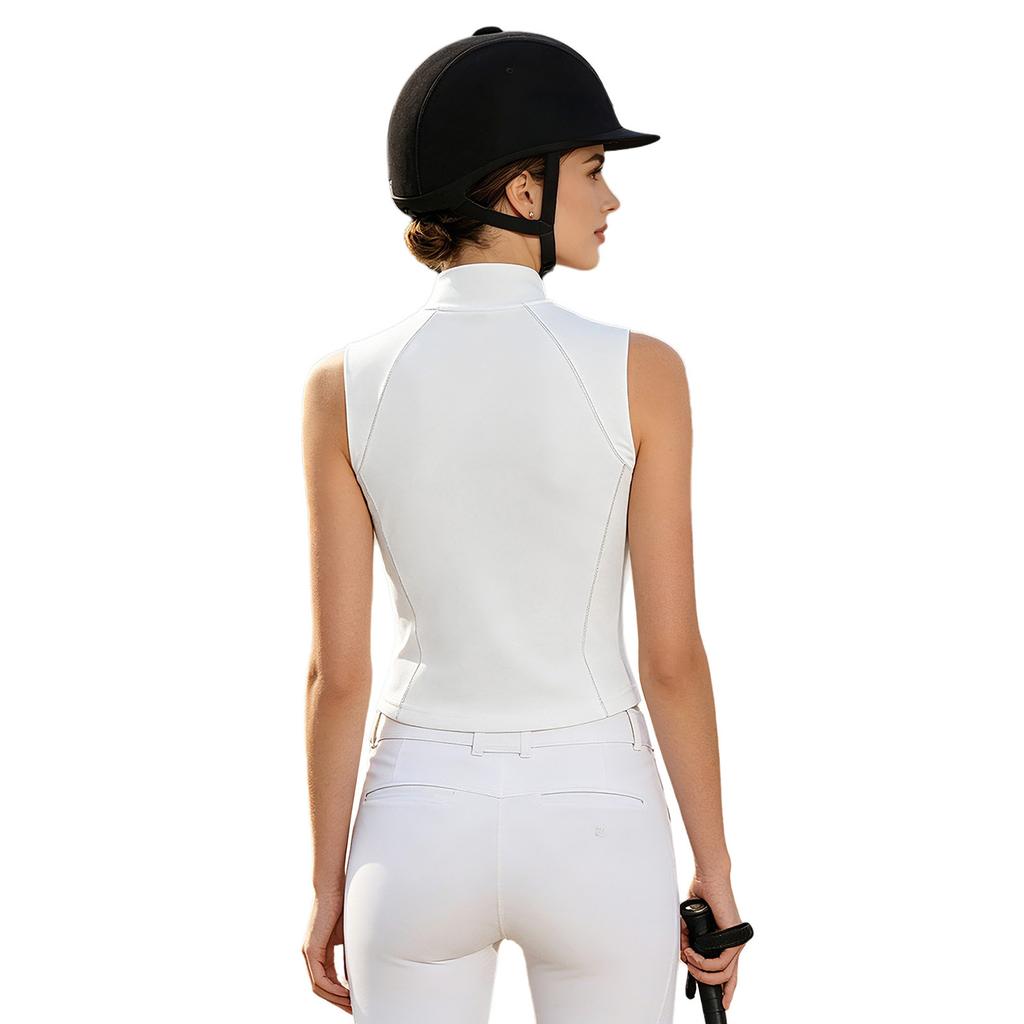 Sleeveless Zip Stand Collar Quick Dry Vest for Women Color Block Horse Riding Tank Top for Golf Tennis Equestrian Sport