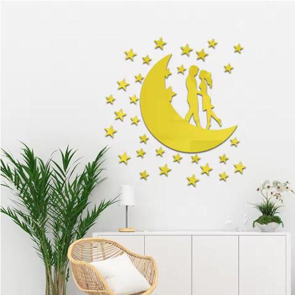 Removable Moon 3D Mirror Stickers Decorative Art Mural Decor Mirror Wall Sticker  Valentine's Day