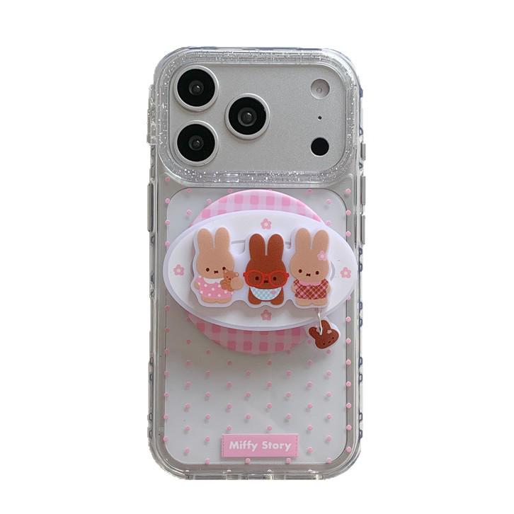 Polka Dot Plaid Rabbit Magnetic Stand Case for iPhone 17/16 Pro Max/15 Pro