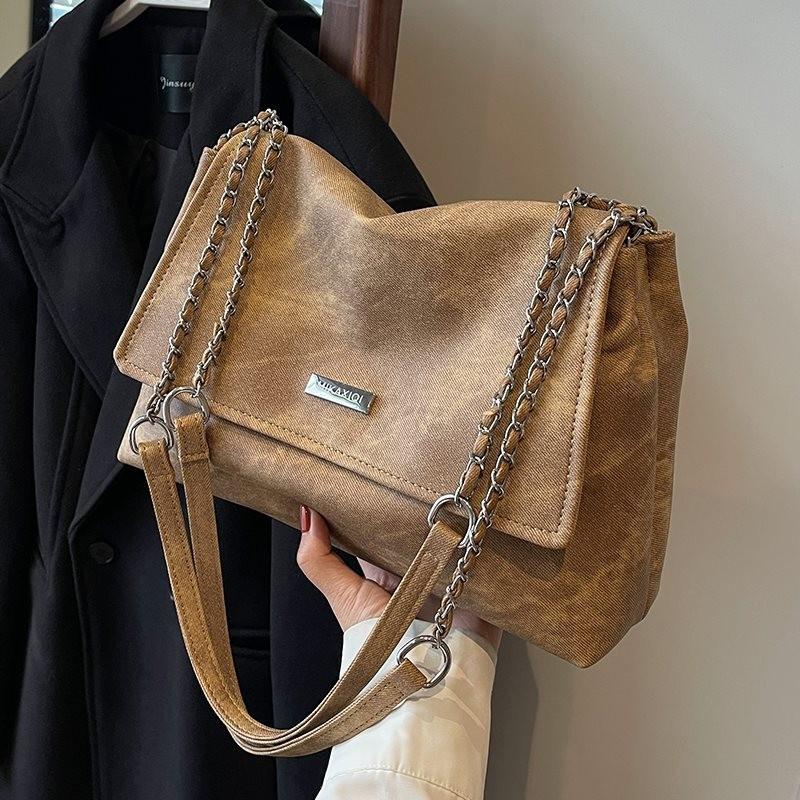 Stylish Vintage Fashionable Large Capacity Shoulder Tote Bag For Women In Blue And Black Tea Color