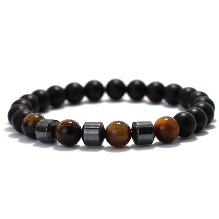 Pánský náramek 8mm Onyx Howlit Hematit Léčivý Mosazný Náramek Meditace Jóga Tygří Oko Náramek Přítel Manžeta Ruční Šperk Dárek