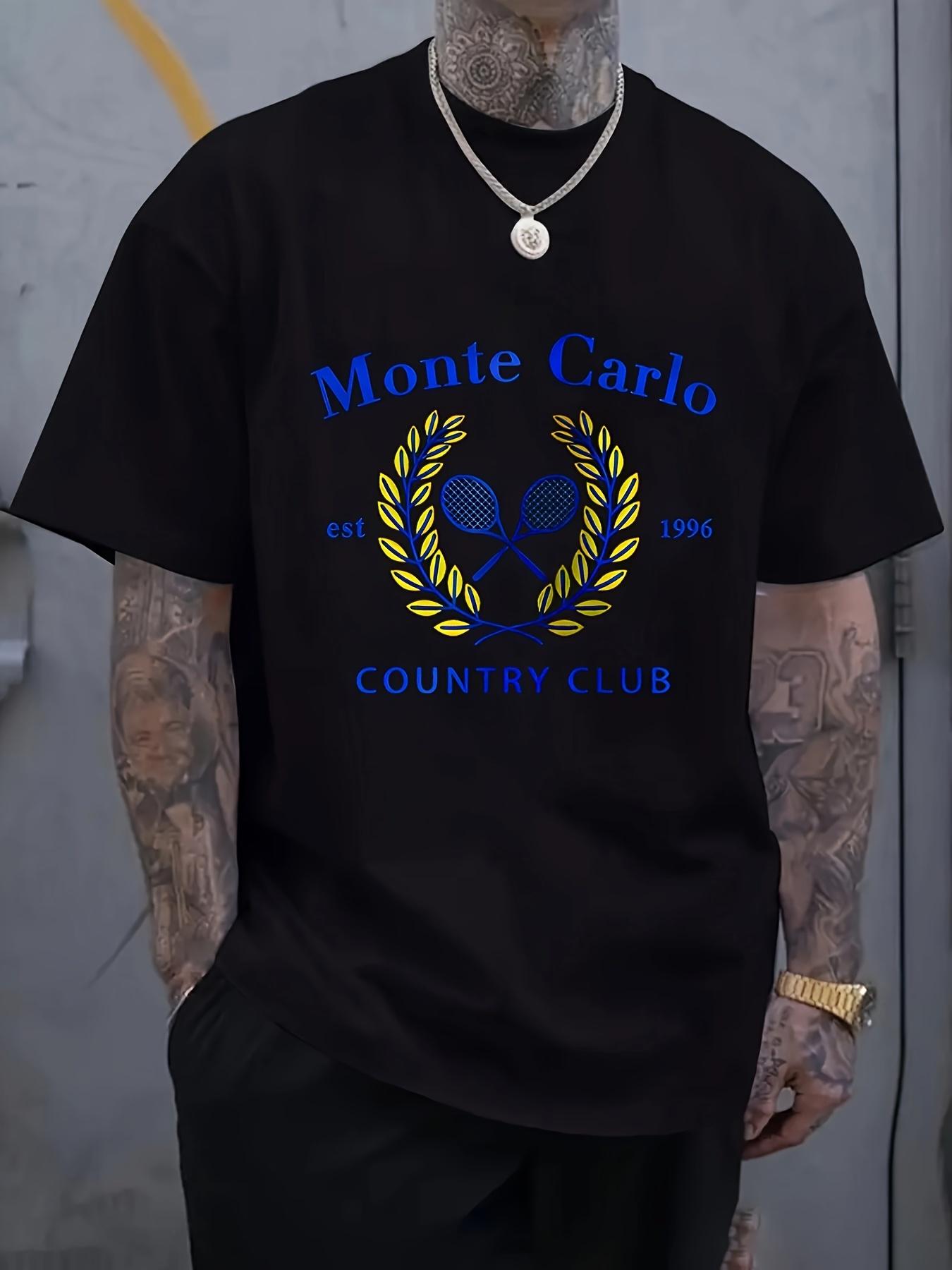 Monte Carlo Country Club Graphic T-shirt - Blue & Golden Tennis Design L