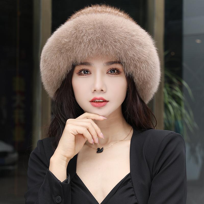 New Women Winter Luxury Knitted Real Mink Fur Bomber Hat Natural Warm Fox Fur Cap Girls Quality Soft 100% Genuine Mink Fur Hats