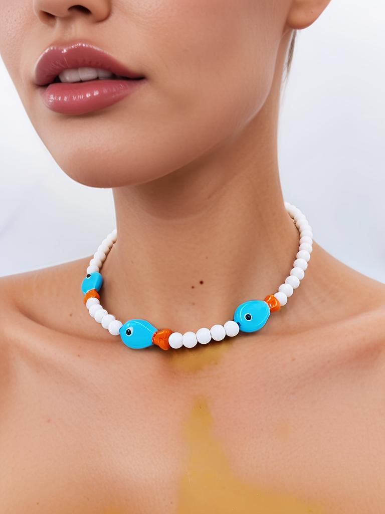 Ocean style small fish bead necklace suitable for women's daily wear