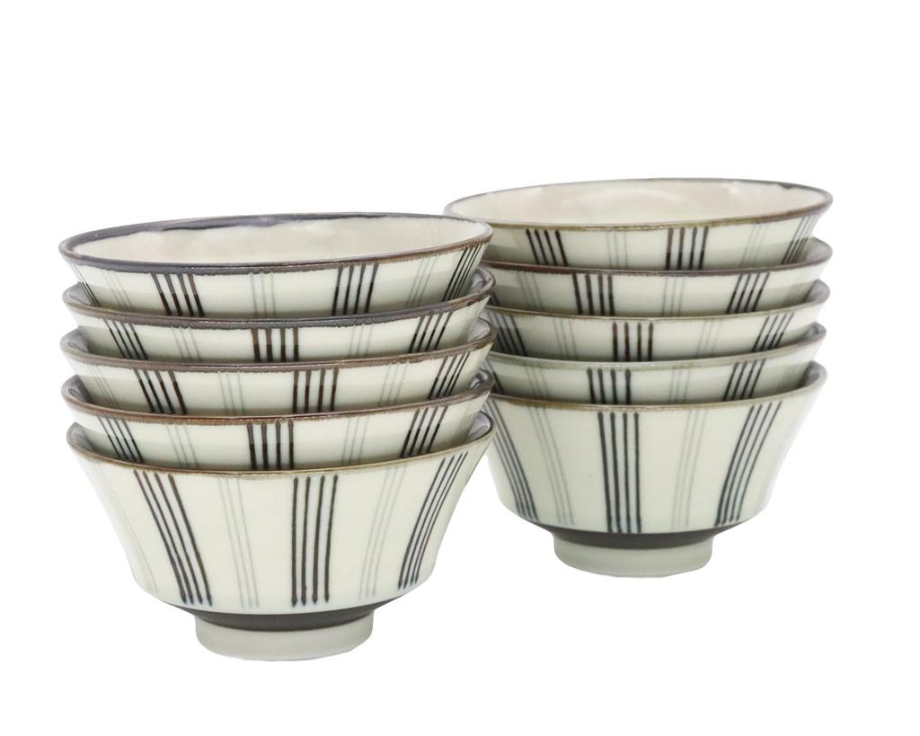 Castle Enterprises [Set of 10 11cm Rain-style Mino Ware Rice Bowls] - Monochrome Style - Casual and Makes Food Stand Out