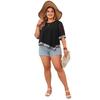 Plus Size Women's Black Irregular Hem Top - Loose Round Neck for Spring/Summer