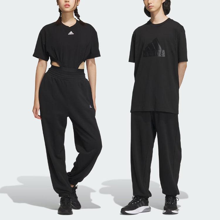 Adidas Logo Pants Solid Color Logo Thickened Cuffed Loose Knit Sports Pants Unisex Pants Black IV7589