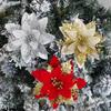 20/5PCS Artificial Glitter Christmas Flowers with Clip Xmas Tree Hanging Ornament Fake Flower New Year Party Home Decor Supplies