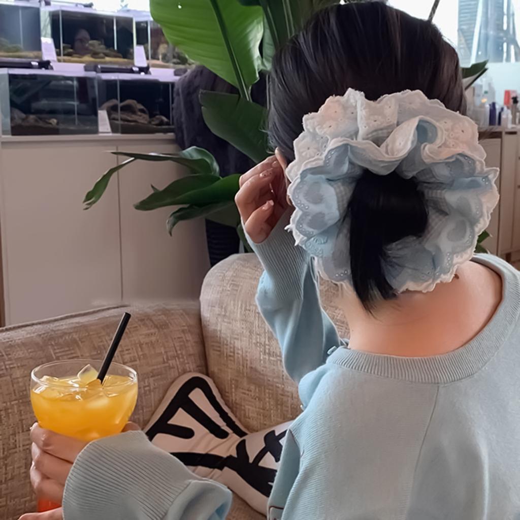 Sweet Lace Headband For Girls Light Blue Gentle Pleated Lace Hair Hoop Ponytail Maruko Hair Ring Large Intestine Hair Ring