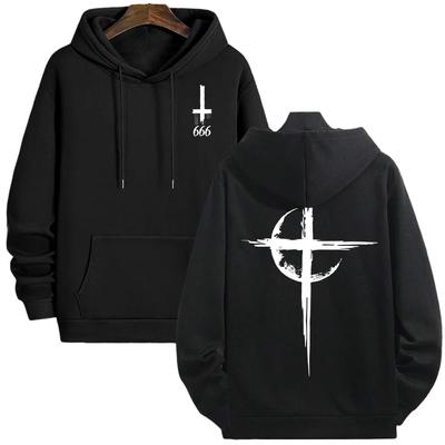 Gothic Satan Print Sweatshirt 666 Number Casual Male Fashion Pullover 2025 Mens Autumn Winter Hoodies Trendy Streetwear Top