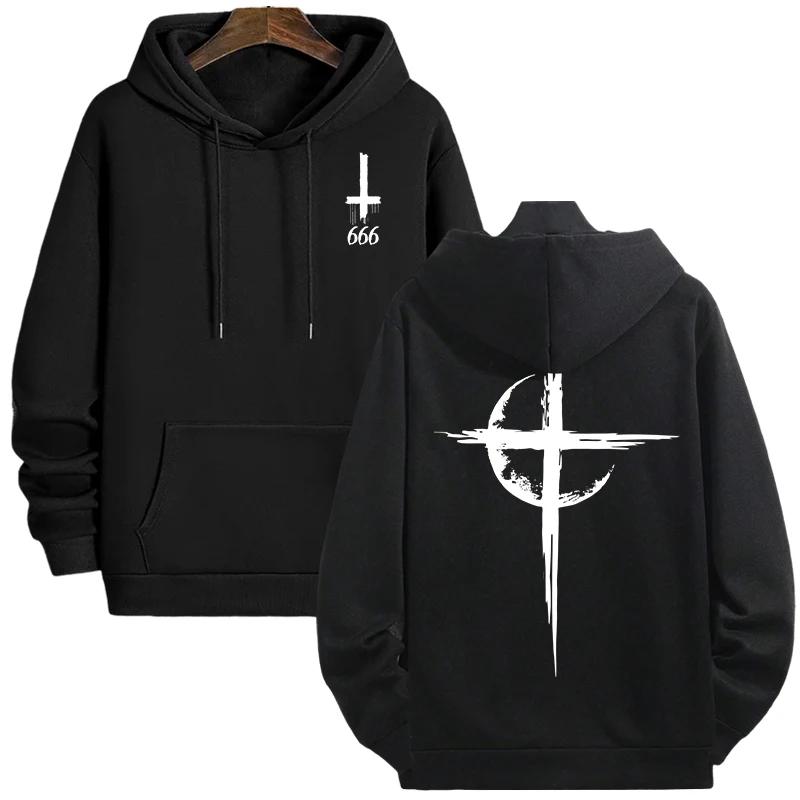 Gothic Satan Print Sweatshirt 666 Number Casual Male Fashion Pullover Mens Autumn Winter Hoodies Trendy Streetwear Top