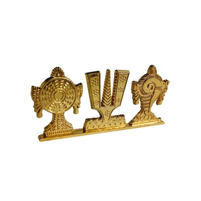 Supporto Simbolo Tirupati Balaji Shankh Chakra Namah Decorativo Antico Dorato per Cruscotto Auto Tavolo Casa & Ufficio Soprammobile Figurine,