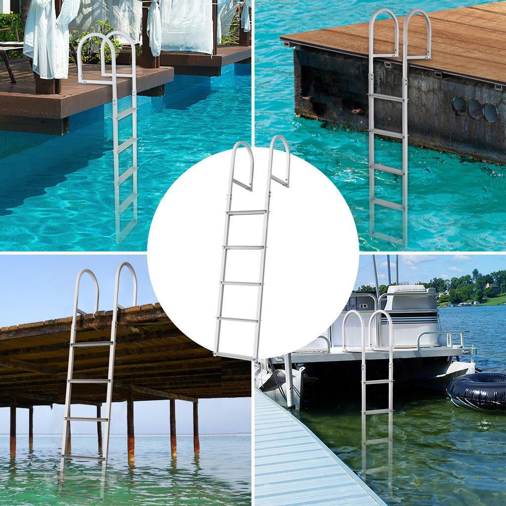 SucceBuy 3/4/5 Steps Removable Dock Ladder 350/500Lbs Load Pontoon Boat Ladder with Rubber Mat for Lake, Marine Boarding, Pool