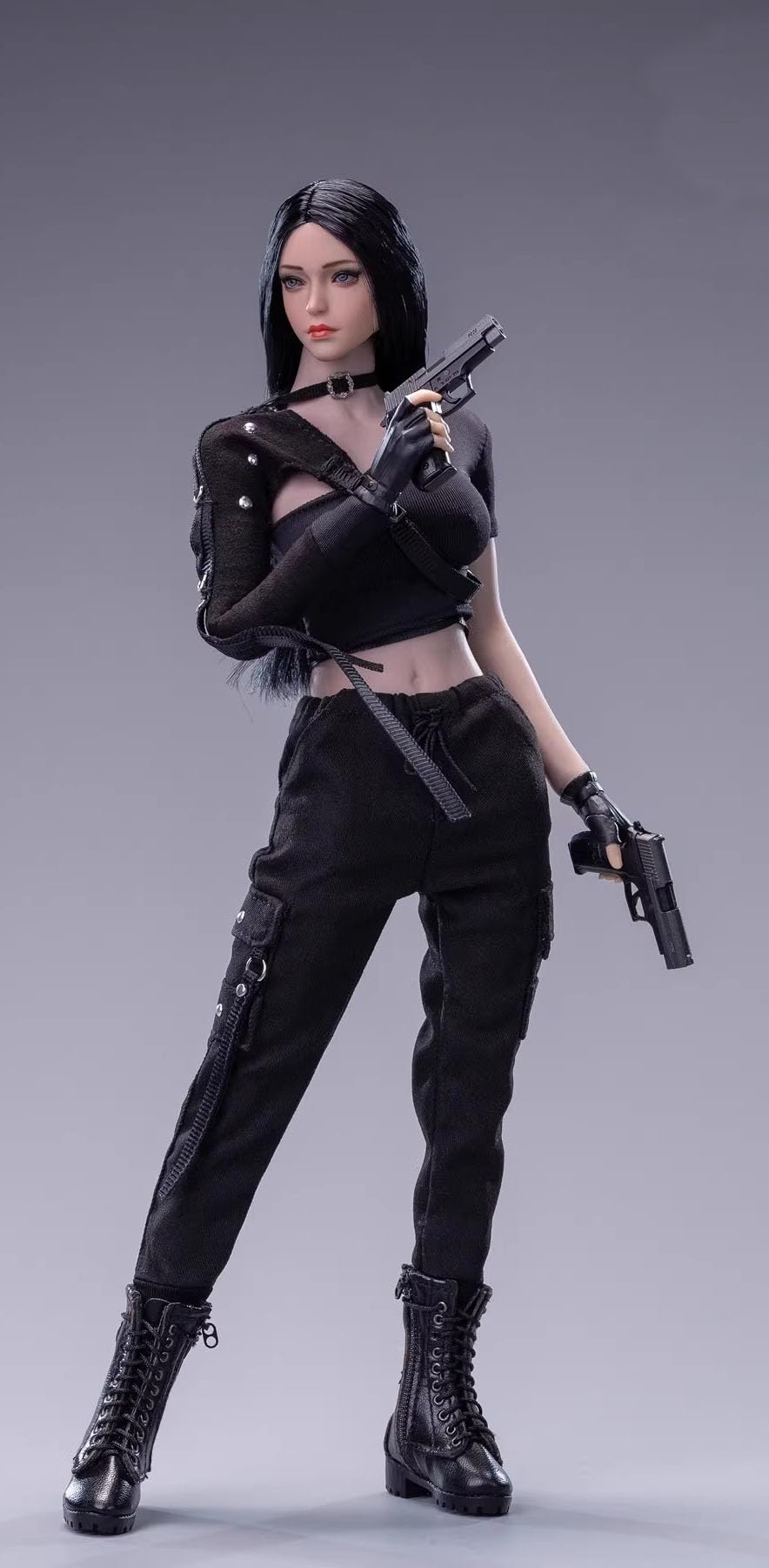 

HAMRETHYPPZ 1/6 Scale Costumes for Female and Male Figures, Warrior Suit, Female Spy Suit (Body, Head, Shoes, etc. Not Included), Black