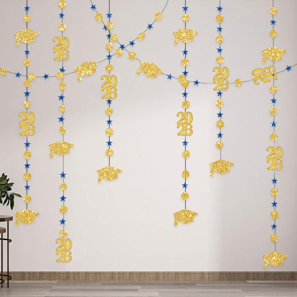 Glitzerpapier Abschlussgirlanden Kreisdesigns Schwarz Gold Farbe Abschluss Hängedekoration Jahr 2026 4M Länge