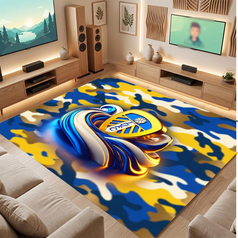 Leeds United Football Print Crystal Velvet Rug, Comfortable Water Absorbent Non Slip Indoor Floor Carpet