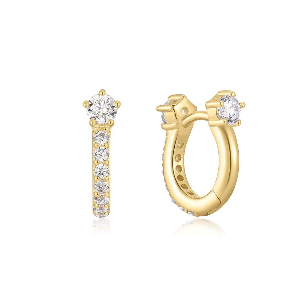 Gold Sparkling Pave Huggie Hoop Earrings 925 Silver E066-04G