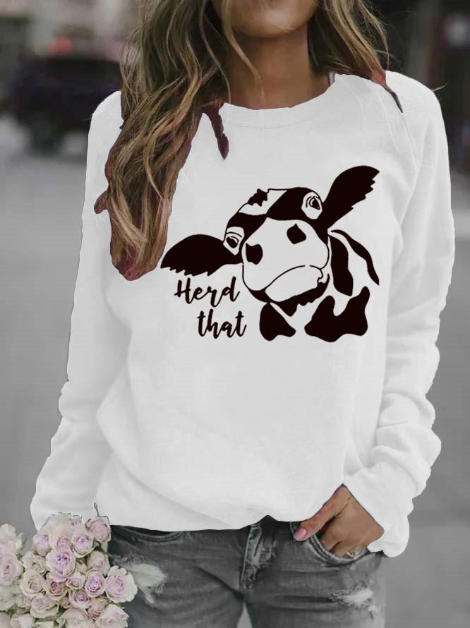 Women's Cow Print Round Neck Hoodie