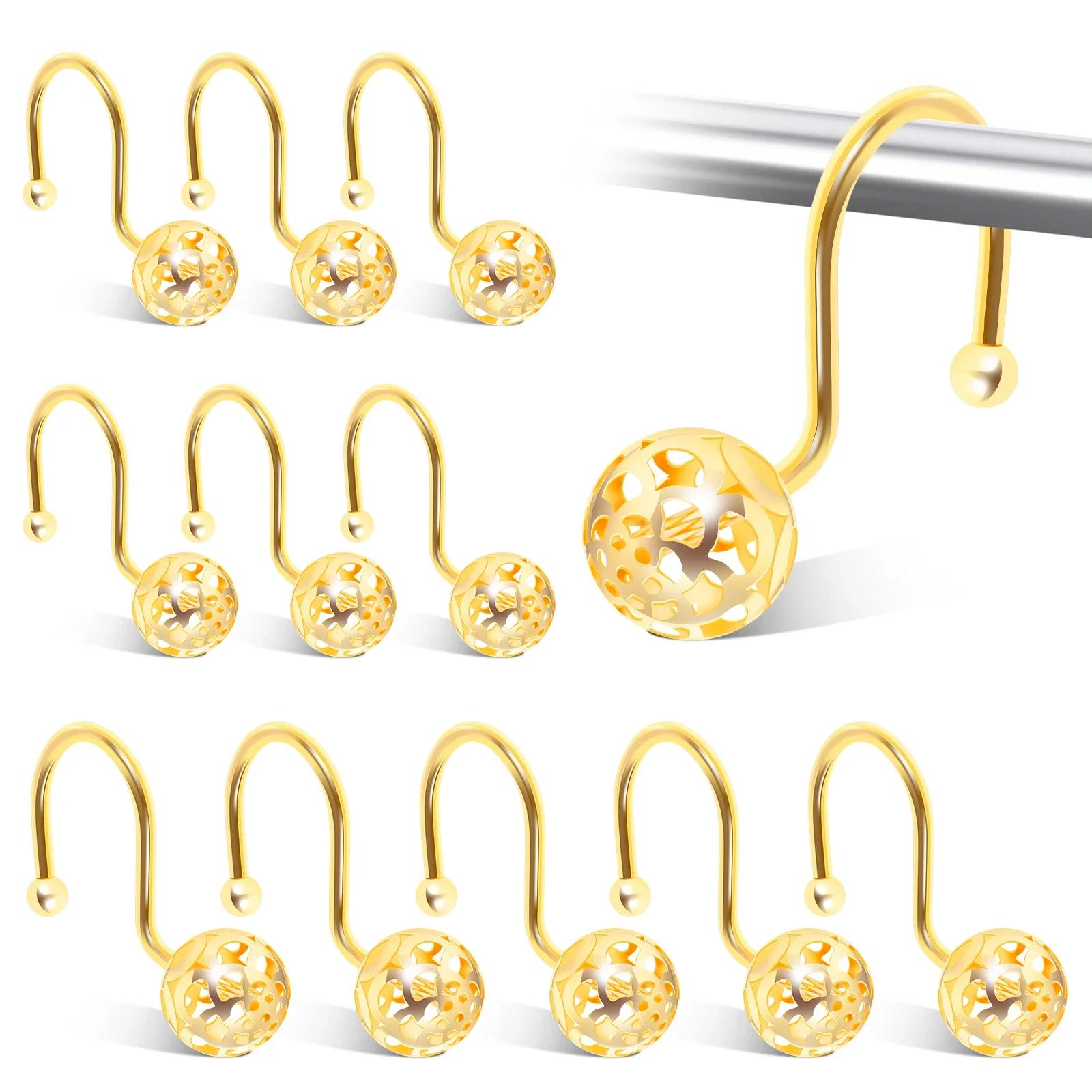 12Pcs Shower Curtain Hooks Metal Anti Rust Hooks Bathroom Accessories Shower Curtain Rings Decorative Hooks for Bathroom Home