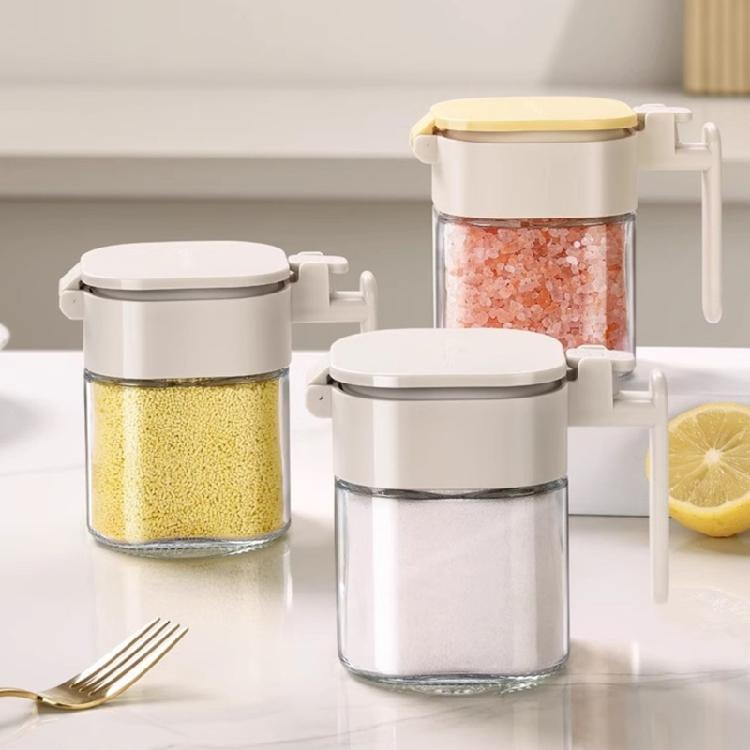 Condiment Jar Glass Spices Container with Lid and Spoon Airtight Seasoning Box Canister Pot Salt Pepper Sugar Bowl Gift