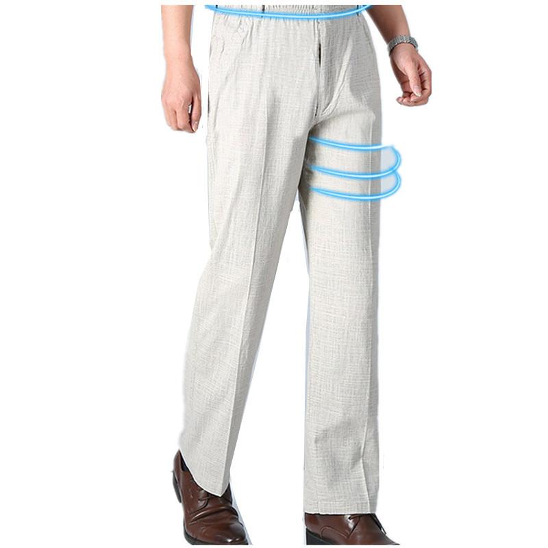 Summer Thin Middle-aged and Elderly Men's Trousers with High Waist Elastic Loose Cotton and Linen Trousers Comfortable High Quality Unique Clothes