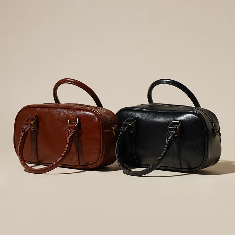 Top-grain Cowhide Retro Crossbody Women's Bag Fashionable Hand-held and Simple Hand-carried Bag