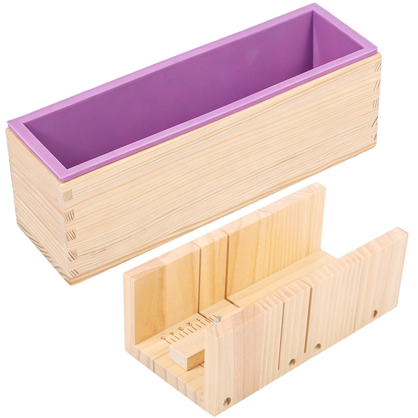 

Wooden Soap Loaf Mould Set Rectangle Silicone Mould with Adjustable Wood Mold Cutter Box for DIY Soaps Making Bread Dessert