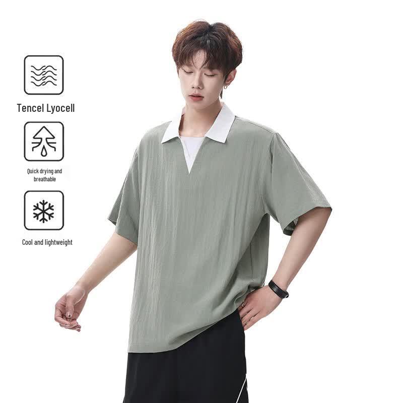 MEDE Men s Quick-Dry Linen Blend Color Block Polo Shirt 3XL зелёный
