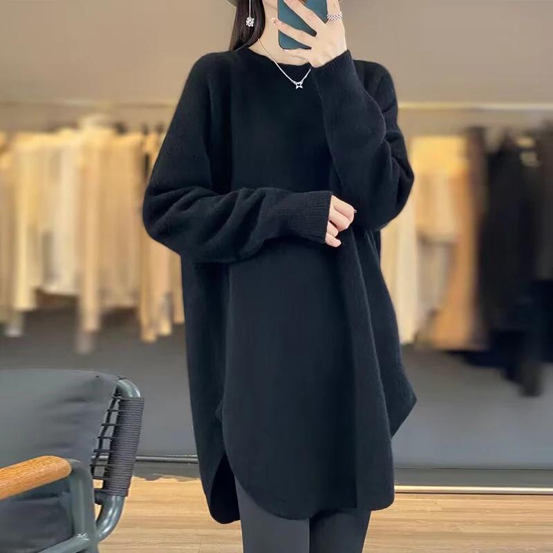 

Женская мода однотонные простые вязаные пуловеры для поездок на работу универсальные свитера с длинным рукавом женская одежда осень-зима one size чёрный