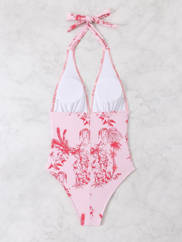 Women's Swimsuit Solid Color V-neck Pleated Slim One-piece Swimsuit Bikini Suit Beachwear Bathing Suits