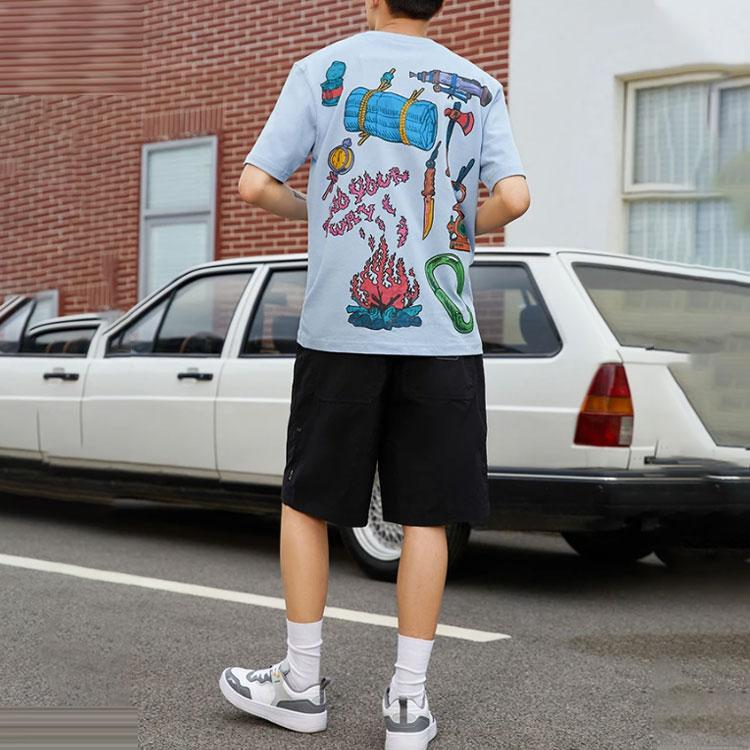 Li Ning X Chinatown Market Collaboration Back Graffiti Print Crew Neck Short Sleeve T-Shirt Men Tops AHSR903-1