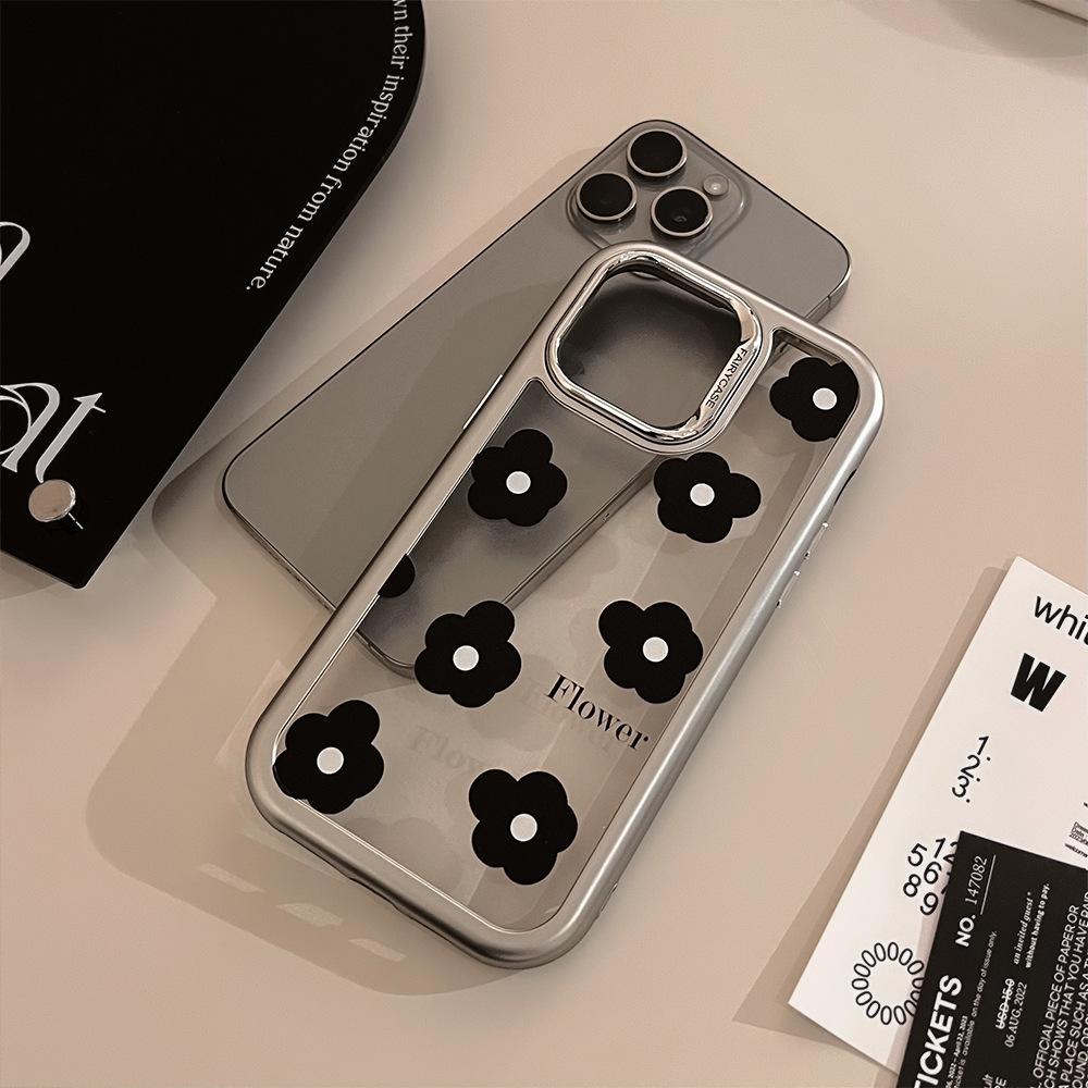 Black Flowers iPhone15Mobile Phone Shell for iphone14Acrylic13Suitable for Electroplating16promax Korean-style Simplicity