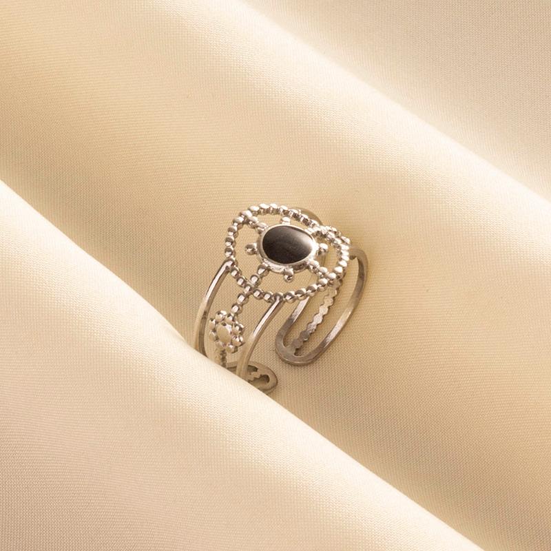 Punk Vintage Black Enamel Ring Stainless Steel Open Rings For Women Men Jewelry Fire Evil Eye Bague Acier Inoxydables Femme Gift