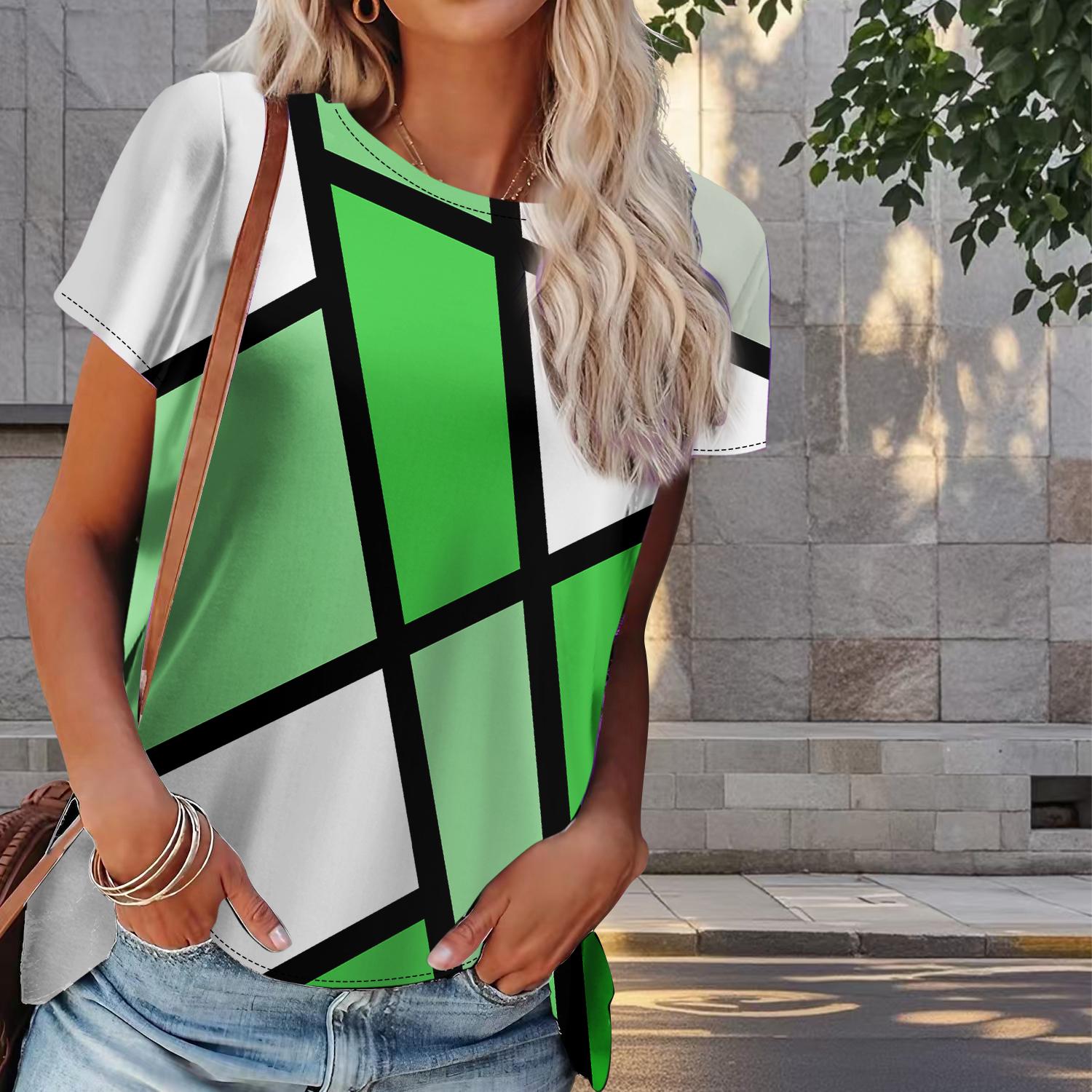 

Женская летняя футболка с геометрическим рисунком, ретро-мода, футболки с коротким рукавом, повседневные топы с принтом L