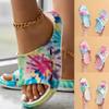 Womens Slippers With Bow Home Slippers For Women In Summer Thick Soles Silent Bathroom Sandals Tie Dyed Prints Sandals For Woman