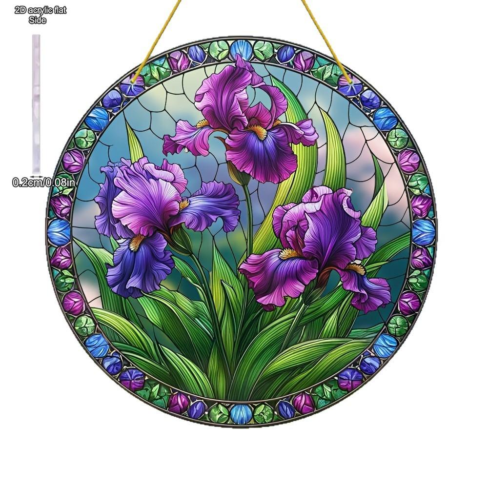 Acrylic Purple Iris Sun Catcher, Acrylic Window Hanging for Garden & Patio Decor, Four Seasons Decoration