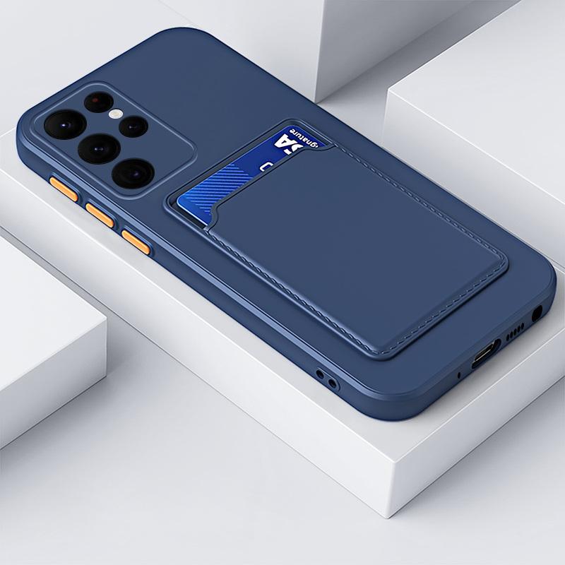 

Чехол для телефона с карманом для карточек конфетного цвета для Samsung S25 S24 FE S23 Ultra S22 Plus S21 A56 A36 A16 A55 A15 A35 A54 A34, мягкий защитный чехол-бампер для объектива Samsung A15 глубокий/синий
