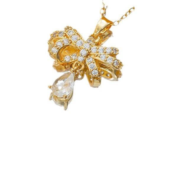 Conjunto de Colar e Brincos de Zircônia de Luxo Leve de Nicho com Diamante Brilhante em Forma de Laço para Mulheres