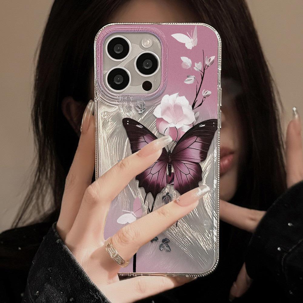 Feather Luster Phone Case for Samsung A53 A14 A33 A12 A32 S24 S23 Plus S20 S21 FE for iPhone 17 15 16 13 Pro 17 16 Pro Max Butterfly Bow Phone Case