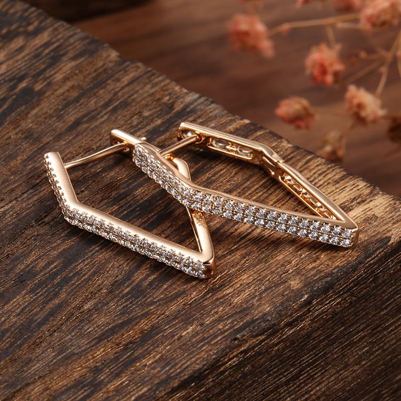 Ohrringe in Roségoldfarbe für Damen Mädchen Mode Geometrisch Natürlicher Zirkon Hängeohrring Hohe Qualität Täglicher Schmuck