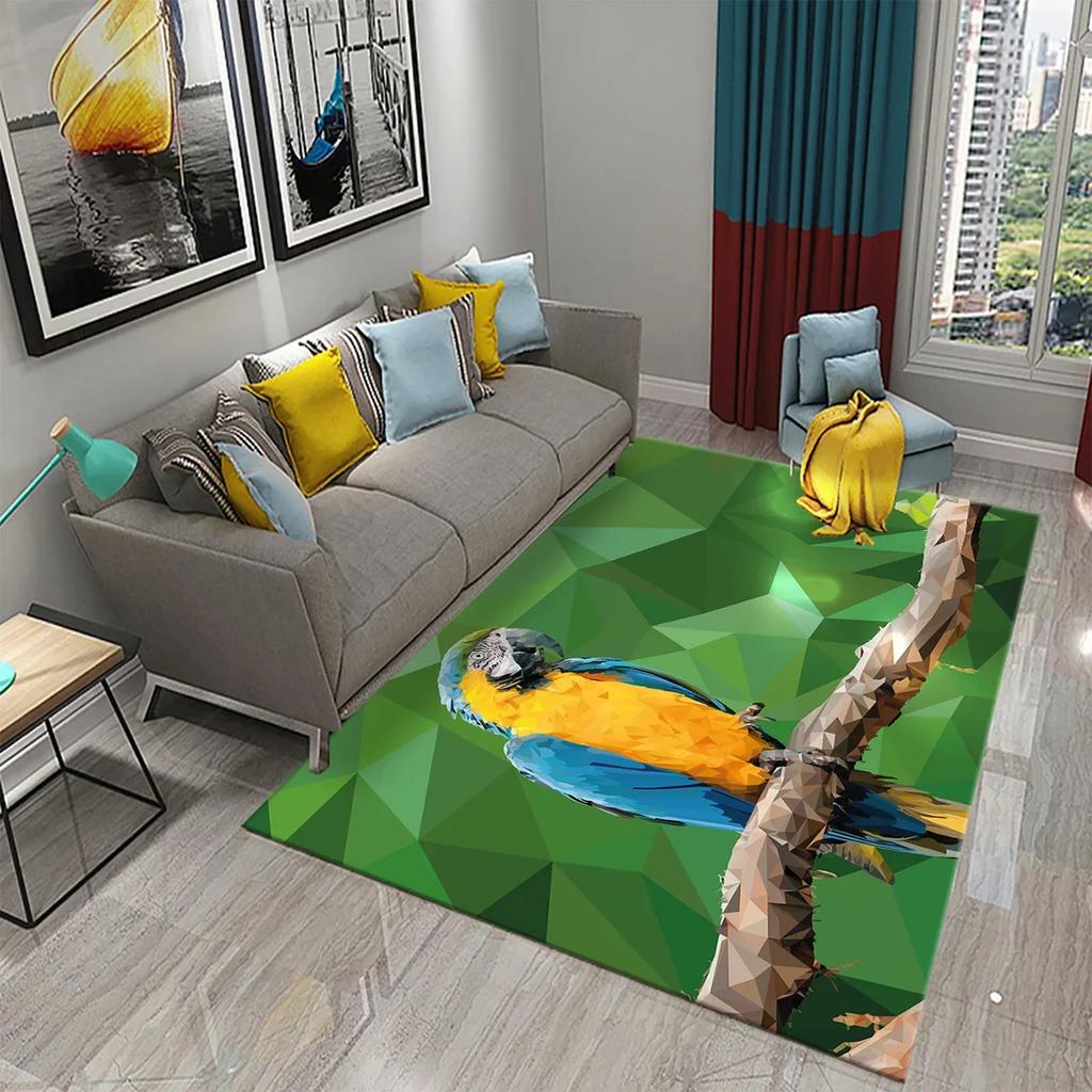 Colorful Parrot Carpet Animal Flower Rugs Kitchen Bathroom Entrance Non-Slip Carpet Bedroom Living Room Sofa Chair Decor Rugs
