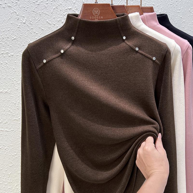 Double-sided German velvet semi-turtleneck bottoming shirt for women's autumn and winter models with velvet thickened warm long-sleeved top